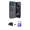 MARSİLYAN™- iPhone 15 Pro Kılıf Nova Işık Özel Seri - Siyah Bilvis 5in1 5D Magic Hayalet Cam Ekran Koruyucu + Raze Metal Kamera Lens - TMGI