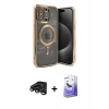 MARSİLYAN™- iPhone 15 Pro Kılıf Nova Işık Özel Seri - Siyah Bilvis 5in1 5D Magic Hayalet Cam Ekran Koruyucu + Raze Metal Kamera Lens - TMGI