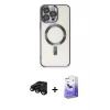 MARSİLYAN™- iPhone 15 Pro Kılıf Nova Işık Özel Seri - Siyah Bilvis 5in1 5D Magic Hayalet Cam Ekran Koruyucu + Raze Metal Kamera Lens - SH