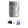 MARSİLYAN™- iPhone 15 Pro Kılıf Nova Işık Özel Seri - Siyah Bilvis 5in1 5D Magic Hayalet Cam Ekran Koruyucu + Raze Metal Kamera Lens - SH