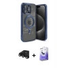 MARSİLYAN™- iPhone 15 Pro Kılıf Nova Işık Özel Seri - Siyah Bilvis 5in1 5D Magic Hayalet Cam Ekran Koruyucu + Raze Metal Kamera Lens - SH