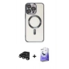 MARSİLYAN™- iPhone 15 Pro Kılıf Nova Işık Özel Seri - Siyah Bilvis 5in1 5D Magic Hayalet Cam Ekran Koruyucu + Raze Metal Kamera Lens - TMGI