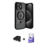 MARSİLYAN™- iPhone 15 Pro Kılıf Nova Işık Özel Seri - Siyah Bilvis 5in1 5D Magic Hayalet Cam Ekran Koruyucu + Raze Metal Kamera Lens - TMGI