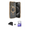 MARSİLYAN™- iPhone 15 Pro Kılıf Nova Işık Özel Seri - Siyah Bilvis 5in1 5D Magic Hayalet Cam Ekran Koruyucu + Raze Metal Kamera Lens - GS