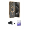 MARSİLYAN™- iPhone 15 Pro Kılıf Nova Işık Özel Seri - Siyah Bilvis 5in1 5D Magic Hayalet Cam Ekran Koruyucu + Raze Metal Kamera Lens - LT