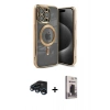MARSİLYAN™- iPhone 15 Pro Kılıf Nova Işık Özel Seri - Siyah Bilvis Hayalet Cam Ekran Koruyucu + Raze Metal Kamera Lens - LT