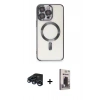 MARSİLYAN™- iPhone 15 Pro Kılıf Nova Işık Özel Seri - Siyah Bilvis Hayalet Cam Ekran Koruyucu + Raze Metal Kamera Lens - LT