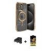 MARSİLYAN™- iPhone 15 Pro Kılıf Nova Işık Özel Seri - Siyah Buffer Cam Ekran Koruyucu + Gümüş Raze Metal Kamera Lens