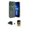 MARSİLYAN™- iPhone 15 Pro Kılıf Nova Işık Özel Seri - Siyah Buffer Cam Ekran Koruyucu + Lacivert Raze Metal Kamera Lens