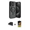 MARSİLYAN™- iPhone 15 Pro Kılıf Nova Işık Özel Seri - Siyah Buffer Cam Ekran Koruyucu + Lacivert Raze Metal Kamera Lens