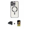 MARSİLYAN™- iPhone 15 Pro Kılıf Nova Işık Özel Seri - Siyah Buffer Cam Ekran Koruyucu + Lacivert Raze Metal Kamera Lens