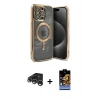 MARSİLYAN™- iPhone 15 Pro Kılıf Nova Işık Özel Seri - Siyah Buffer Hayalet Cam Ekran Koruyucu + Raze Metal Kamera Lens - GS
