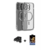 MARSİLYAN™- iPhone 15 Pro Kılıf Nova Işık Özel Seri - Siyah Buffer Hayalet Cam Ekran Koruyucu + Raze Metal Kamera Lens - GS