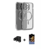 MARSİLYAN™- iPhone 15 Pro Kılıf Nova Işık Özel Seri - Siyah Buffer Hayalet Cam Ekran Koruyucu + Raze Metal Kamera Lens - SH