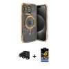MARSİLYAN™- iPhone 15 Pro Kılıf Nova Işık Özel Seri - Siyah Buffer Hayalet Cam Ekran Koruyucu + Raze Metal Kamera Lens - SH