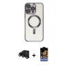 MARSİLYAN™- iPhone 15 Pro Kılıf Nova Işık Özel Seri - Siyah Buffer Hayalet Cam Ekran Koruyucu + Raze Metal Kamera Lens - SH
