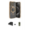 MARSİLYAN™- iPhone 15 Pro Kılıf Nova Işık Özel Seri - Siyah Joko Magic 5D Hayalet Cam + Raze Metal Kamera Lens - GS