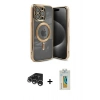 MARSİLYAN™- iPhone 15 Pro Kılıf Nova Işık Özel Seri - Siyah Polymer Nano Ekran Koruyucu + Raze Metal Kamera Lens - GS