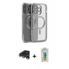 MARSİLYAN™- iPhone 15 Pro Kılıf Nova Işık Özel Seri - Siyah Polymer Nano Ekran Koruyucu + Raze Metal Kamera Lens - GS