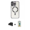 MARSİLYAN™- iPhone 15 Pro Kılıf Nova Işık Özel Seri - Siyah Polymer Nano Ekran Koruyucu + Raze Metal Kamera Lens - TMGI