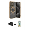 MARSİLYAN™- iPhone 15 Pro Kılıf Nova Işık Özel Seri - Siyah Polymer Nano Ekran Koruyucu + Raze Metal Kamera Lens - SH