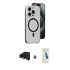 MARSİLYAN™- iPhone 15 Pro Kılıf Odak Form Özel Seri - Şeffaf Pasifik Cam Ekran Koruyucu + Raze Metal Kamera Lens - SH