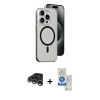 MARSİLYAN™- iPhone 15 Pro Kılıf Odak Form Özel Seri - Şeffaf Royal Nano Ekran Koruyucu + Raze Metal Kamera Lens - GS