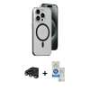 MARSİLYAN™- iPhone 15 Pro Kılıf Odak Form Özel Seri - Şeffaf Royal Nano Ekran Koruyucu + Raze Metal Kamera Lens - TMGI