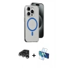 MARSİLYAN™- iPhone 15 Pro Kılıf Odak Form Özel Seri - Siyah 3D Antistatik Cam Ekran Koruyucu + Raze Metal Kamera Lens - GS