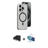 MARSİLYAN™- iPhone 15 Pro Kılıf Odak Form Özel Seri - Siyah 3D Antistatik Cam Ekran Koruyucu + Raze Metal Kamera Lens - LT