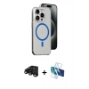 MARSİLYAN™- iPhone 15 Pro Kılıf Odak Form Özel Seri - Siyah 3D Antistatik Cam Ekran Koruyucu + Raze Metal Kamera Lens - SH