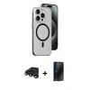 MARSİLYAN™- iPhone 15 Pro Kılıf Odak Form Özel Seri - Siyah 3D Antistatik Hayalet Cam Ekran Koruyucu + Raze Metal Kamera Lens - TMGI