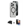 MARSİLYAN™- iPhone 15 Pro Kılıf Odak Form Özel Seri - Siyah 3D Antistatik Mat Seramik Nano Ekran Koruyucu + Raze Metal Kamera Lens - SH