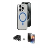 MARSİLYAN™- iPhone 15 Pro Kılıf Odak Form Özel Seri - Siyah 3D Antistatik Mat Seramik Nano Ekran Koruyucu + Raze Metal Kamera Lens - GS