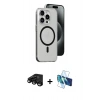 MARSİLYAN™- iPhone 15 Pro Kılıf Odak Form Özel Seri - Siyah 3D Antistatik Seramik Nano Ekran Koruyucu + Raze Metal Kamera Lens - SH