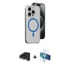 MARSİLYAN™- iPhone 15 Pro Kılıf Odak Form Özel Seri - Siyah 3D Antistatik Seramik Nano Ekran Koruyucu + Raze Metal Kamera Lens - TMGI