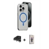MARSİLYAN™- iPhone 15 Pro Kılıf Odak Form Özel Seri - Siyah Bilvis 3D Cam Ekran Koruyucu + Gümüş Raze Metal Kamera Lens