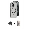 MARSİLYAN™- iPhone 15 Pro Kılıf Odak Form Özel Seri - Siyah Bilvis 3D Cam Ekran Koruyucu + Raze Metal Kamera Lens - TMGI
