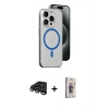 MARSİLYAN™- iPhone 15 Pro Kılıf Odak Form Özel Seri - Siyah Bilvis 3D Cam Ekran Koruyucu + Raze Metal Kamera Lens - TMGI