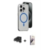 MARSİLYAN™- iPhone 15 Pro Kılıf Odak Form Özel Seri - Siyah Bilvis 3D Mat Cam Ekran Koruyucu + Raze Metal Kamera Lens - GS