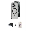MARSİLYAN™- iPhone 15 Pro Kılıf Odak Form Özel Seri - Siyah Bilvis 3D Mat Cam Ekran Koruyucu + Raze Metal Kamera Lens - LT