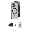 MARSİLYAN™- iPhone 15 Pro Kılıf Odak Form Özel Seri - Siyah Bilvis 3D Mat Cam Ekran Koruyucu + Raze Metal Kamera Lens - TMGI