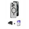 MARSİLYAN™- iPhone 15 Pro Kılıf Odak Form Özel Seri - Siyah Bilvis 5in1 3D Magic Cam Ekran Koruyucu + Raze Metal Kamera Lens - GS