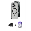 MARSİLYAN™- iPhone 15 Pro Kılıf Odak Form Özel Seri - Siyah Bilvis 5in1 3D Magic Cam Ekran Koruyucu + Titanyum Gri Raze Metal Kamera Lens