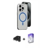 MARSİLYAN™- iPhone 15 Pro Kılıf Odak Form Özel Seri - Siyah Bilvis 5in1 3D Magic Cam Ekran Koruyucu + Titanyum Gri Raze Metal Kamera Lens
