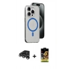 MARSİLYAN™- iPhone 15 Pro Kılıf Odak Form Özel Seri - Siyah Buffer Cam Ekran Koruyucu + Raze Metal Kamera Lens - GS