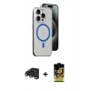 MARSİLYAN™- iPhone 15 Pro Kılıf Odak Form Özel Seri - Siyah Buffer Cam Ekran Koruyucu + Raze Metal Kamera Lens - TMGI
