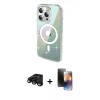 MARSİLYAN™- iPhone 15 Pro Kılıf Odak Modern Serisi - Siyah 3D Antistatik Mat Seramik Nano Ekran Koruyucu + Raze Metal Kamera Lens - SH