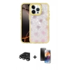 MARSİLYAN™- iPhone 15 Pro Kılıf Odak Prime - Siyah 3D Antistatik Mat Seramik Nano Ekran Koruyucu + Titanyum Gri Raze Metal Kamera Lens
