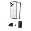 MARSİLYAN™- iPhone 15 Pro Kılıf Pusula Asil Koleksiyonu - Siyah 3D Antistatik Hayalet Cam Ekran Koruyucu + Raze Metal Kamera Lens - TMGI